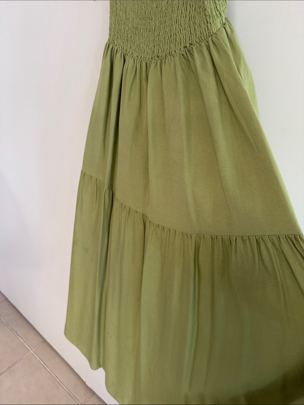 Light Green Smocked Midi Sundress with Tie Straps - Picture 3 of 6